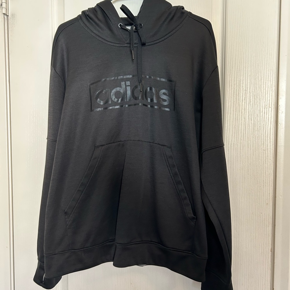 Black adidas hoodie with thumb holes.  2XL.